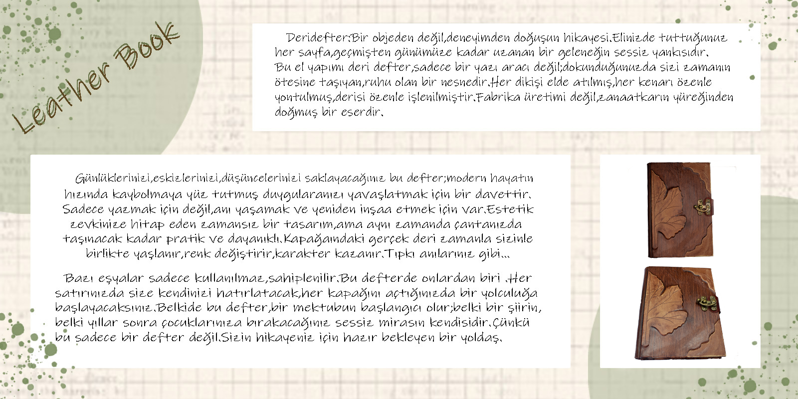 El Yapımı Deri Defter – Yaprak Figürlü Nostaljik Hatıra Defteri, Özel Tasarım Hediye Fikri - Deri Defter Store